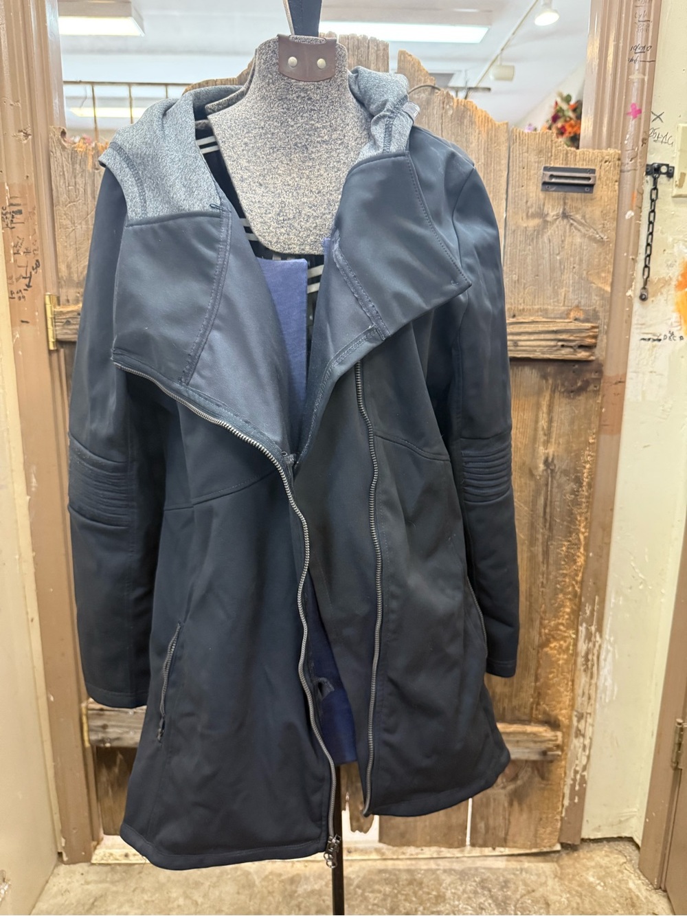 Mondetta Black Trench Coat with Gray Hood